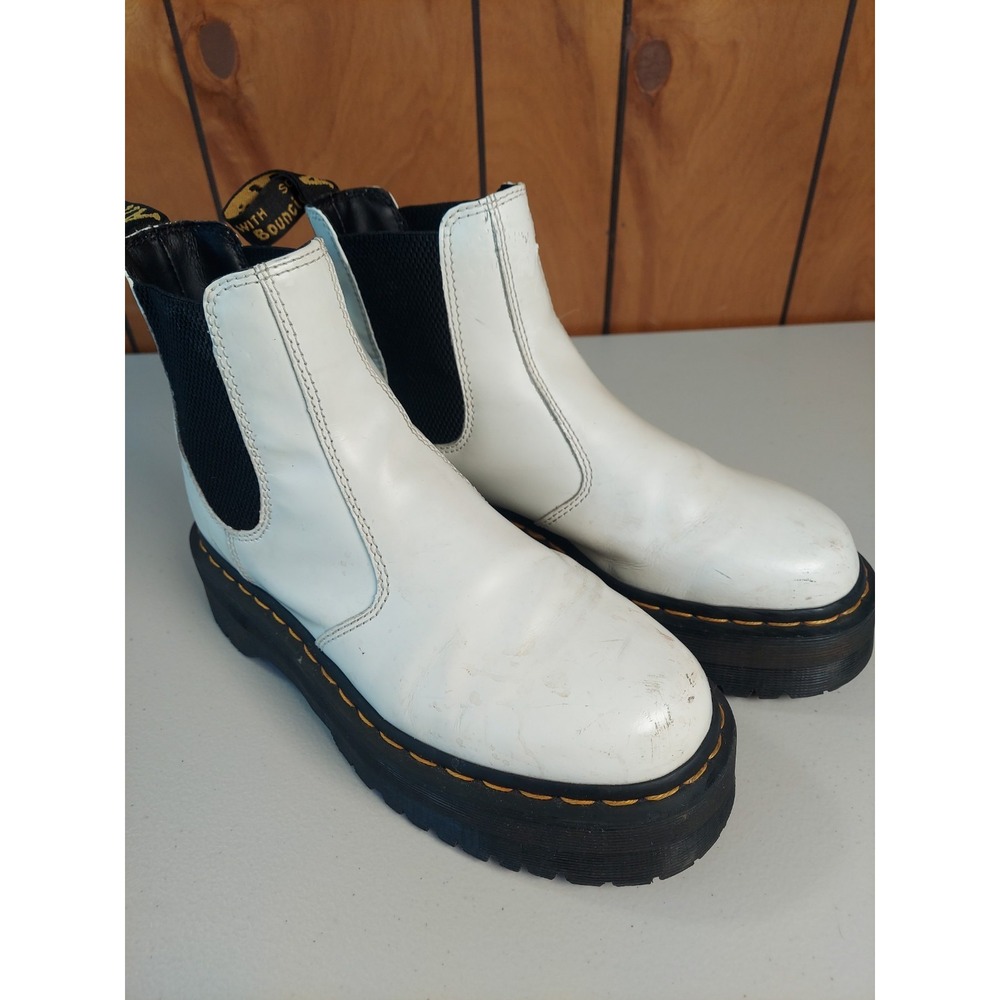 Dr. Martens 2976 Quad Chelsea Platform Boots White Leather Womens 8 Mens 7